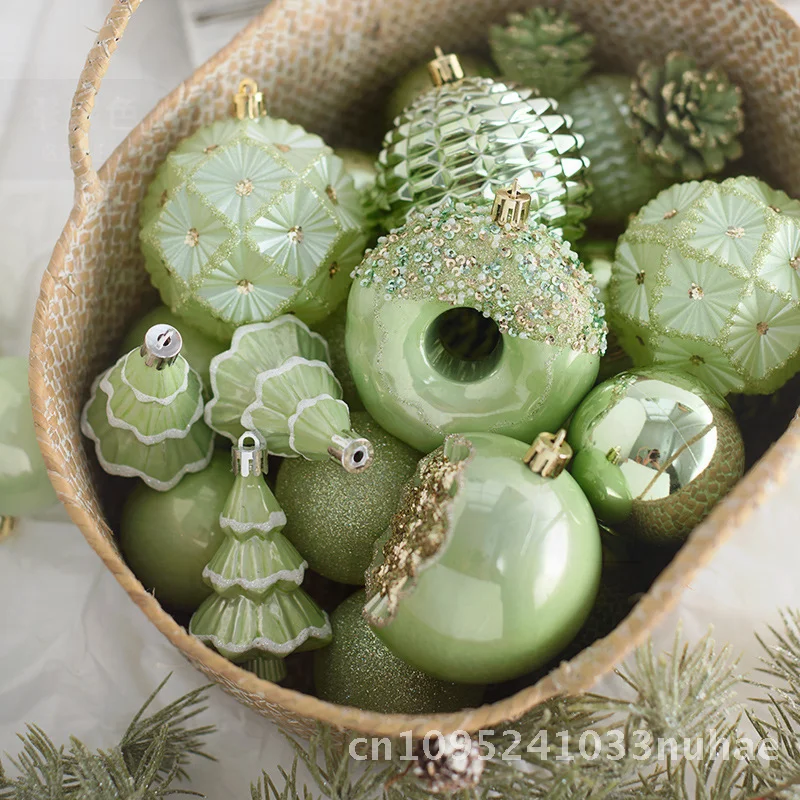 

Green Christmas Ball Set Special-Shaped Tree Decorations 6/8/10cm Hanging Pendants Colorful PVC Material Light Luxury Style