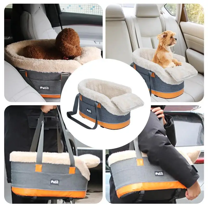 Center Console Dog Car Seat Soft Armrest Pet Car Seat Dog Cat Travel Bags With Straps Storage Pocket Pet Safety Carrier For