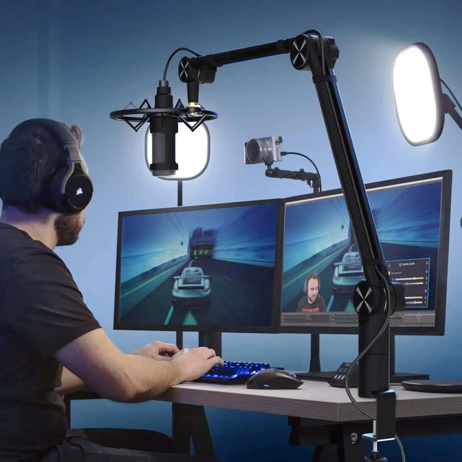 Microphone Boom Arm, Sturdy Stable Adjustable 360° Mike Arm Mic Boom Arm Stand for YouTube Broadcasting Equipment