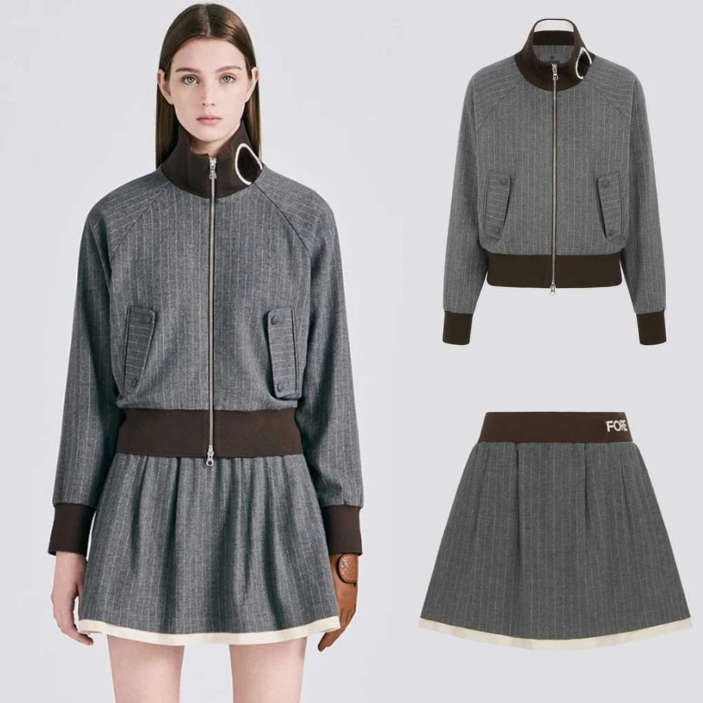 2-Piece Women's Golf Set 2026 Fall New Korean Style Tennis Sporty Outdoor Stand Collar Jacket and Versatile Skort Breathable