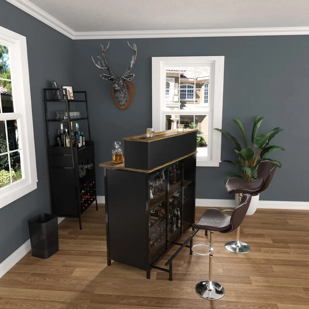 Home Bar Unit Mini Bar Drankkast met opbergruimte en voetsteun voor Home Kitchen Pub (bruin)