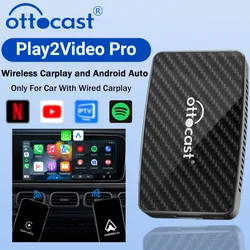 OTTOCAST Play2Video Pro Wireless CarPlay Android Auto Adapter Built in Youtube Netflix IPTV TikTokCar Accessories for Kia Toyota