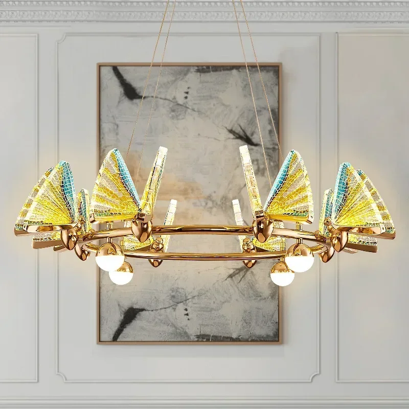 Nordic Creative Circular Butterfly Chandelier Bedroom Living Room Restaurant LED Pendant Lamps Modern Home Lighting Decoration