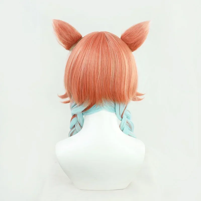 VTuber Takanashi Kiara Cosplay Wig with Ears Hololive AT Kusotori Girls Orange Mixed Green Hair Lolita for Halloween Costume