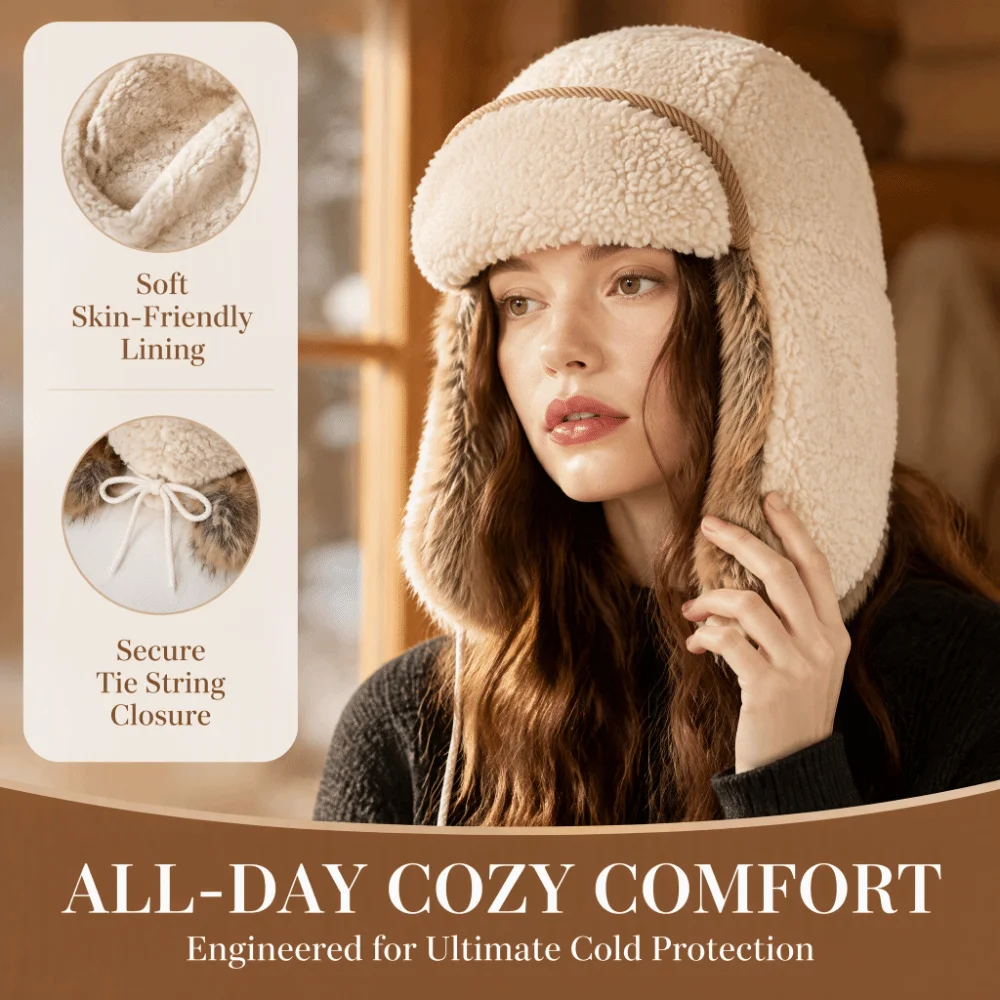 Soft Windproof Winter Pilot Hat Beanie Ear Protection Warm Ski Hat Fleece Lining Cold Proof Earmuff Hat Biking