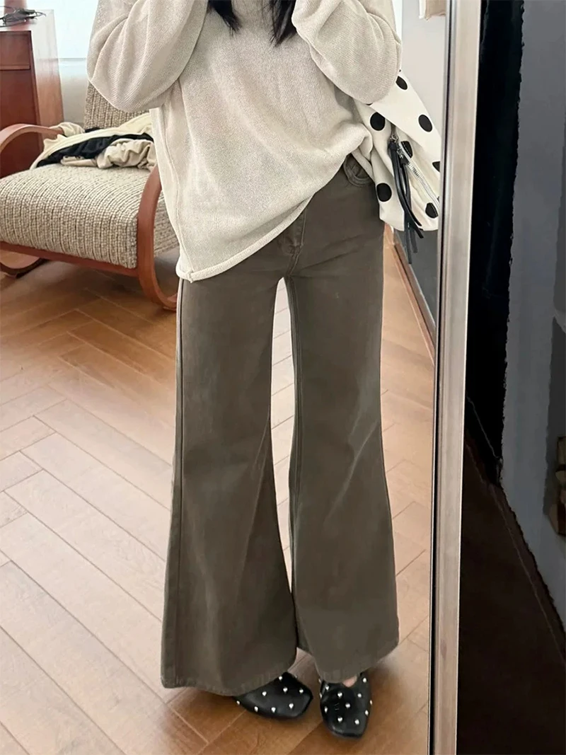 Retro Bootcut Jeans for Women Solid Color High Waist Stretch Slim Fit Denim Pants Fall Autumn Casual Versatile Flared Pants