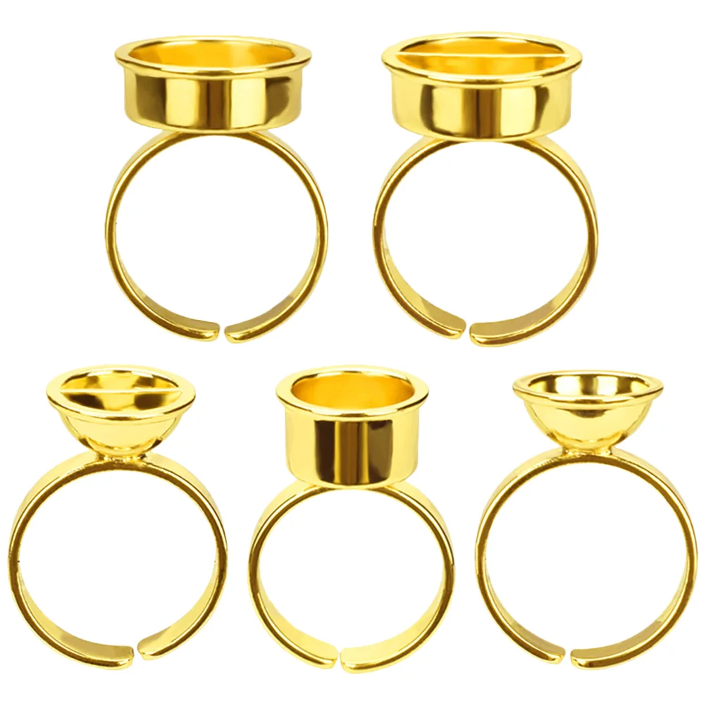 5 Pcs Tattooing Ink Cups Pigment Rings Holder Glue Rack Apron Supplies Golden for Eyelash Extensions Work