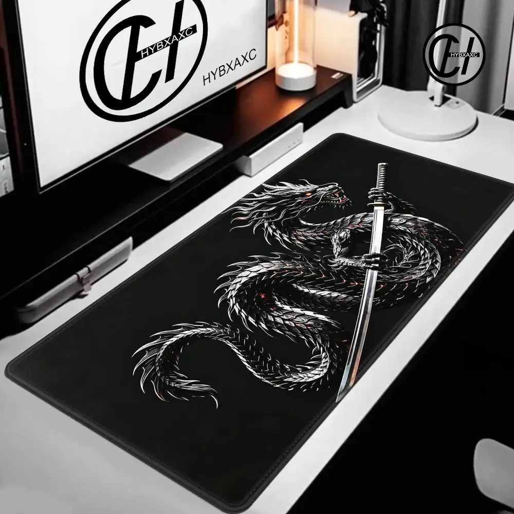 HYBXAXC  Japanese Dragon Samurai Katana Mouse Pad Non-Slip Rubber Desk Mat for Gaming Office Mousepad with Stitched Edges