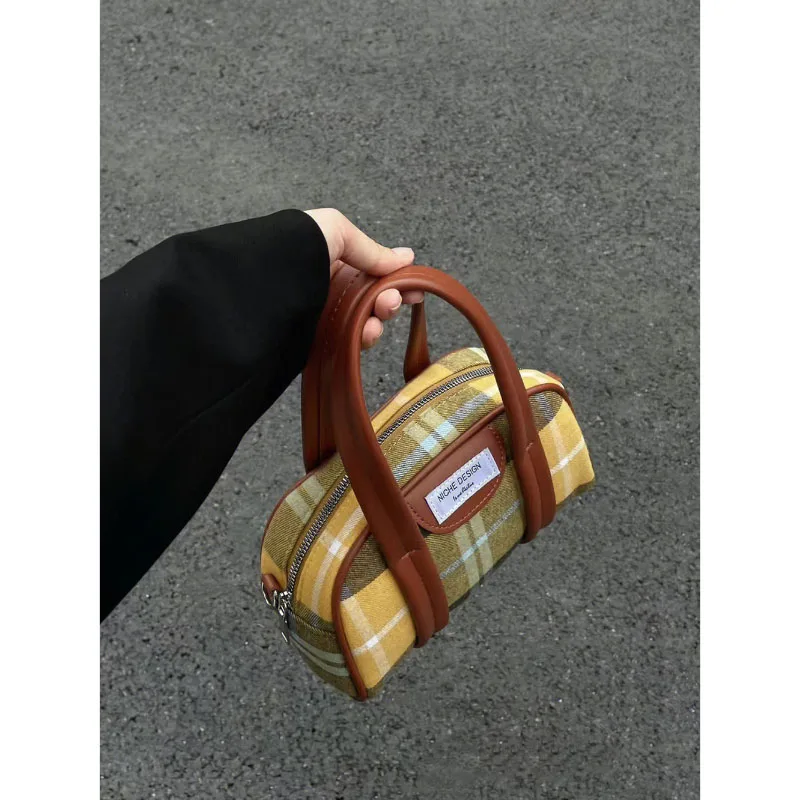 Autumn Winter New 2023 Vintage Fashion Trend All-In-One Portable Pop All-Match Plaid Bags Single Shoulder Crossbody Canvas Pack