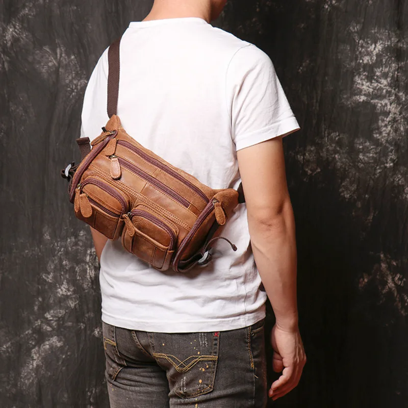 New Matte Leather Men's Chest Vintage Women's Waist Hiking Sports Single Shoulder Crossbody Motorcycle Bag