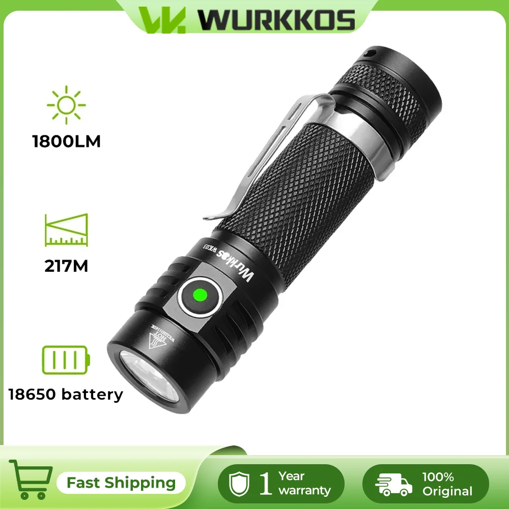 Wurkkos WK03 Đèn Pin LED 18650 Đèn Pin 1800LM ATR Luminus SST40 Sạc USB C Đèn IP68 Chống Thấm Nước Cho Đi Bộ Đường Dài Cắm Trại