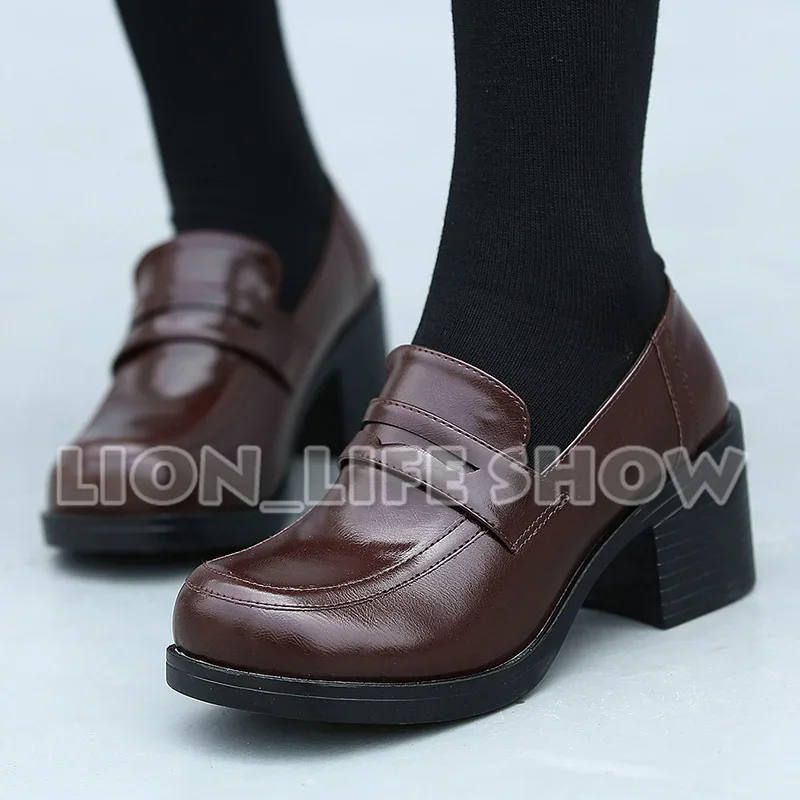 Universal Women Japanese School Uniform Student JK Leather Block High Heel Shoes for Cosplay Uniform