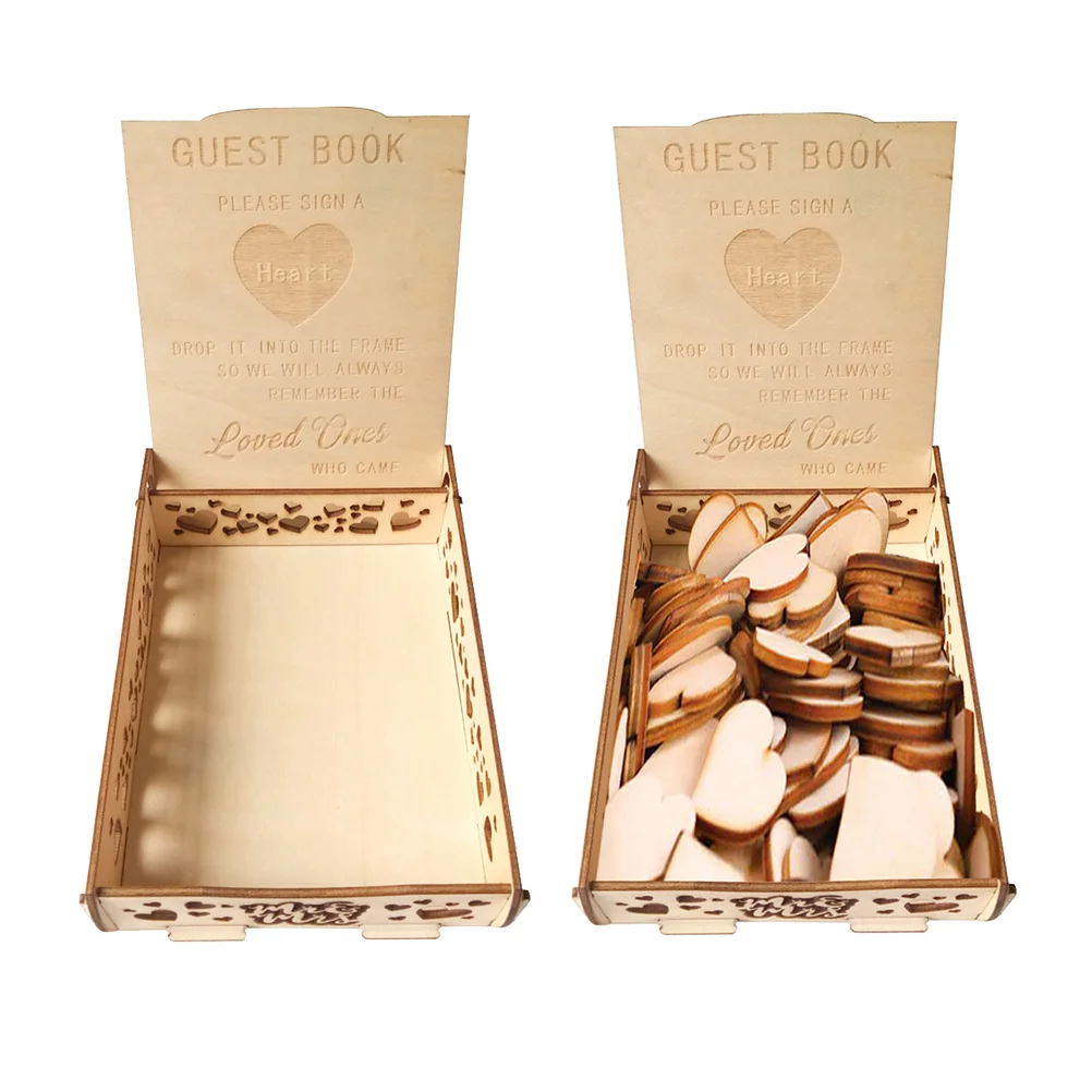 

Heart Shape Wooden Guestbook Wedding Signature Box Natural Wood Guestbooks Party Favors Festive Supplies Creative Message