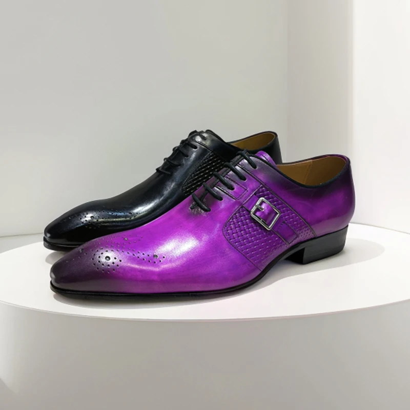 

Monk Shoes Men Cow Leather Slip-Ons Footwear Pointed Toe Buckle Straps Men Business Wedding Dress Shoes