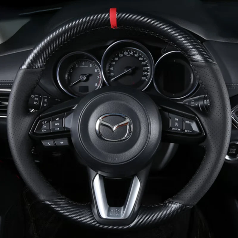 Custom Car Steering Wheel Cover Carbon Fiber Genuine Leather 100% Fit For Mazda 3 Axela 2017-2018 Mazda 6 Atenza CX-3 CX-5 CX-9