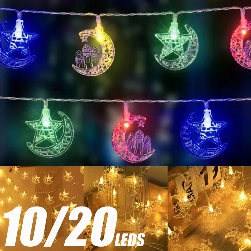 10 ~ 20 LED Lichterketten Ramadan Dekorationen 2026 EID Mubarak Ramadan Mond Sterne Schloss Laterne Ramadan Outdoor Home Dekoration