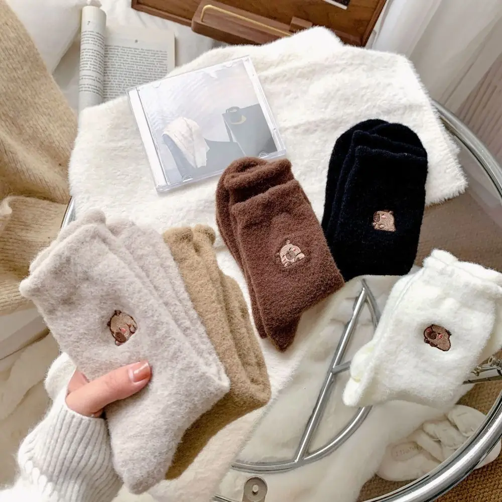 5Pairs Leuke Fleece Capibara Sokken Ruche Kawaii Dikker Warme Sok Zachte Vrouwelijke Kousen Pluche Sokken Vrouwen Winter Herfst