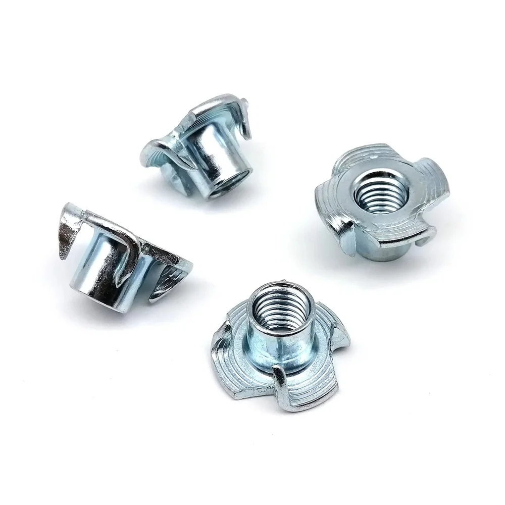 XLGYLPRO 1 Box 115pcs M4 M5 M6 M8 Thickened Steel Four Claws Speaker Nut Blind Pronged Insert T-nut Wood Furniture Nut Kit Set
