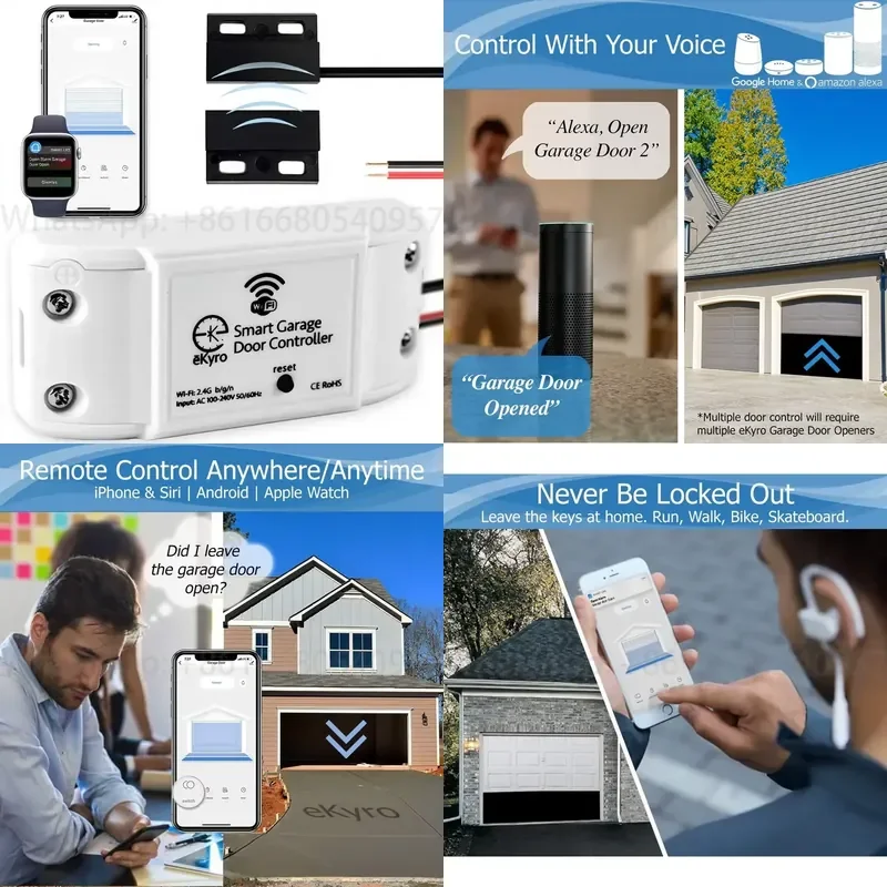 EKyro Smart Garage Door Opener Universal WiFi Remote Controller Alexa/Google Home //Android Compatible Left-Open Alert