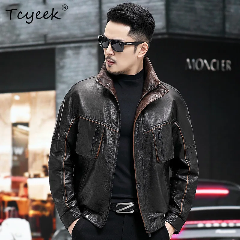 

Tcyeek Top Layer Cowhide Genuine Leather Jacket Men 2025 Oil Wax New in Coats Spring Autumn Mens Clothes Chic Jaqueta De Couro