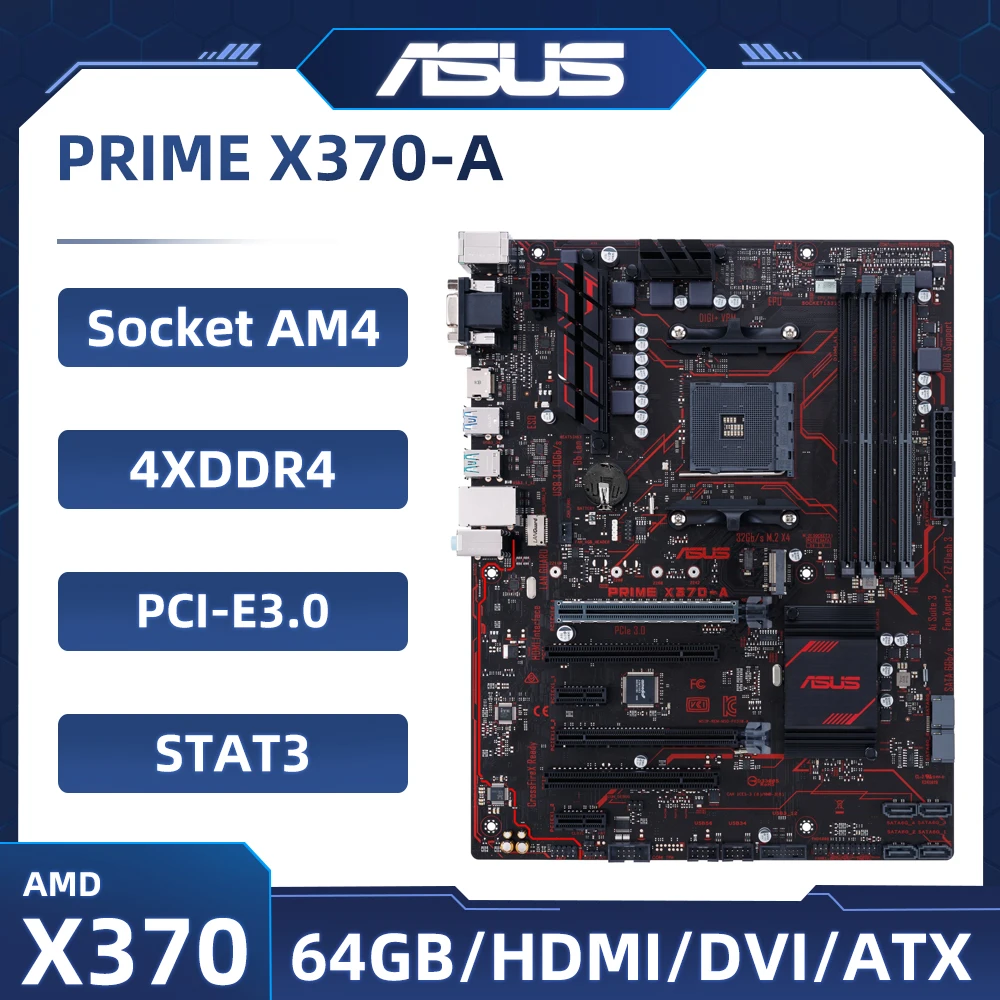 

AMD X370 motherboard Socket AM4 PRIME X370-A motherboard AM4 DDR4 64GB USB3.1 M.2 PCI-E 3.0 SATA III VGA HDMI ATX