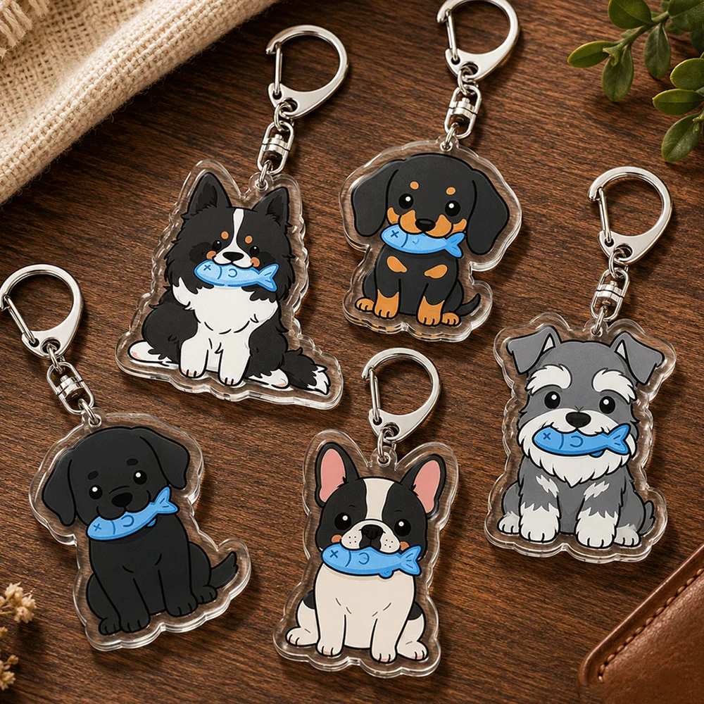 Cute Cartoon Dog Acrylic Keychain Puppy Bag Charm Dachshund Labrador Schnauzer Pet Animal Key Ring Backpack Pendant Gift