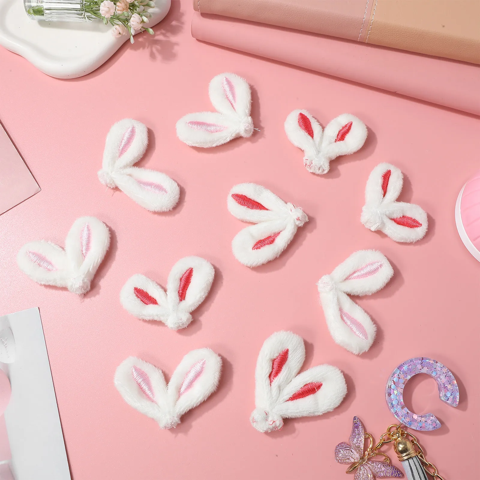 

10Pcs Bunny Ears for Crafts Soft Fabric DIY Animal Ear Accessories Costume Decoration Hair Clips Rabbit Ear Charm Mini Bunny