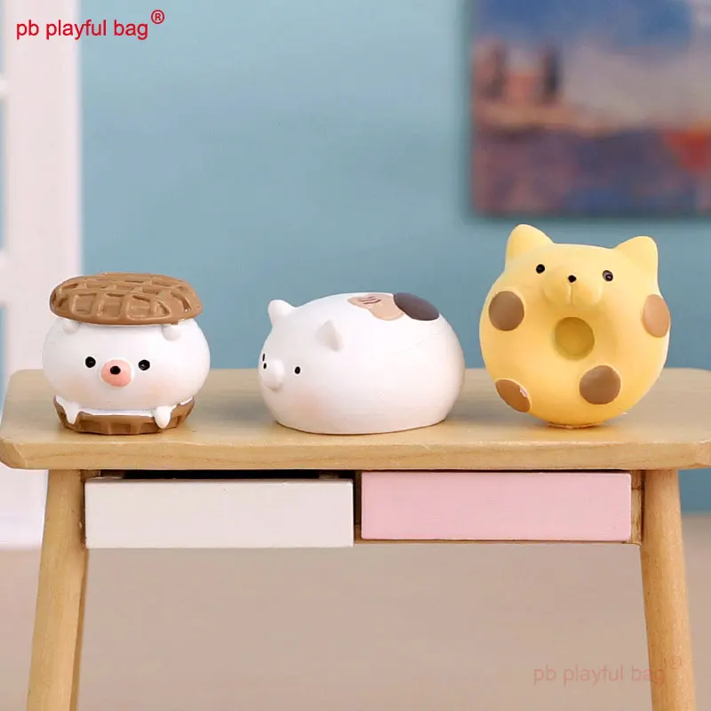 Simpatica mini bambola gatto cane torta cottura serie animali action figure giocattolo per bambini regalo di Natale raccogliere ornamento in resina modello HG225