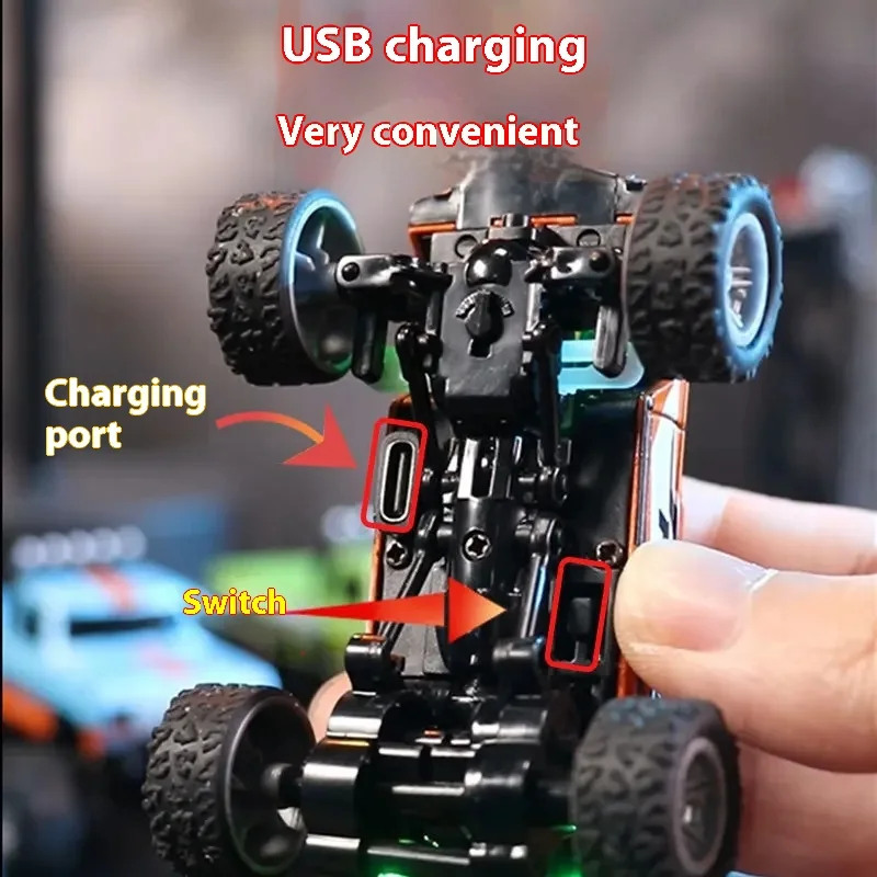 Nieuwe Echte Off-Road 1:64 Speed Mini Afstandsbediening Auto Legering Cool Uiterlijk Verlichting Schokabsorptie Kinderspeelgoed