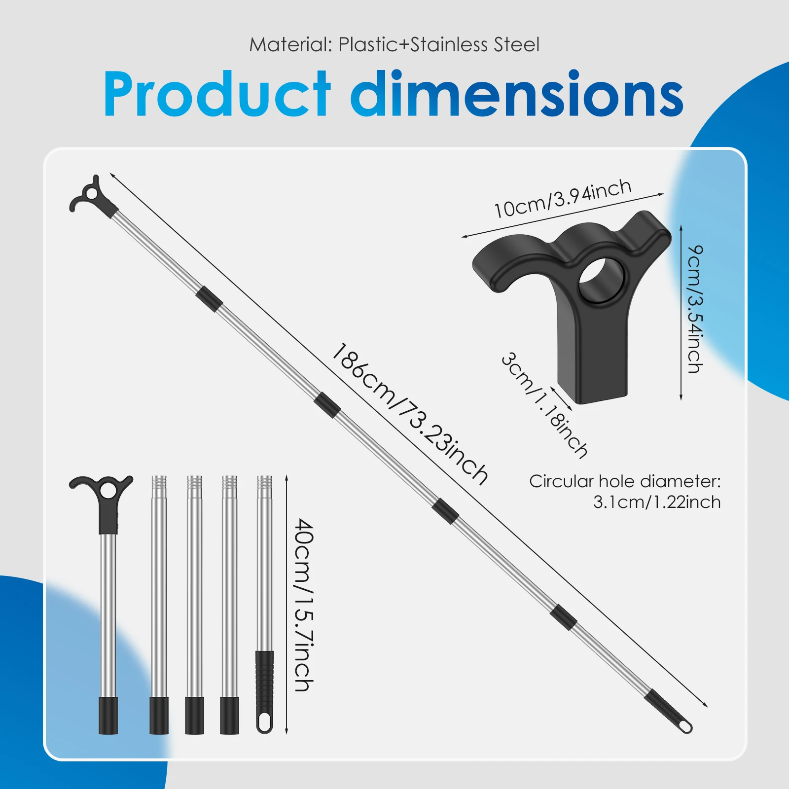 Window Pole Opener Non Slip Telescoping Skylight Operating Rod Adjustable Length Window Opening Pole for Roof Window and Blinds