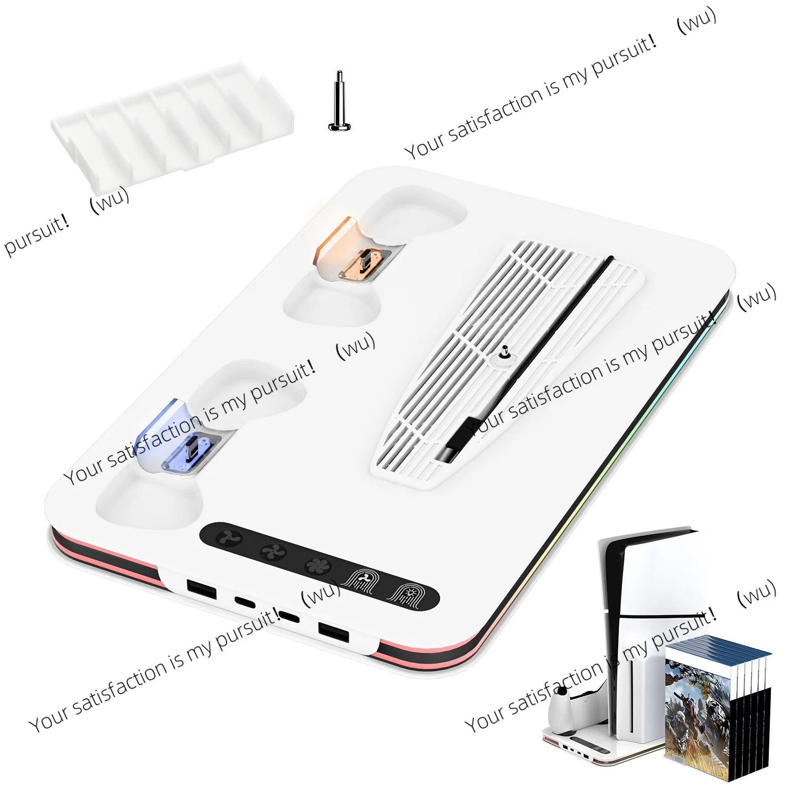 

PS5/SLIM/PRO Universal host Cooling base Multifunctional fan bracket Dual handle seat charger with RGB light