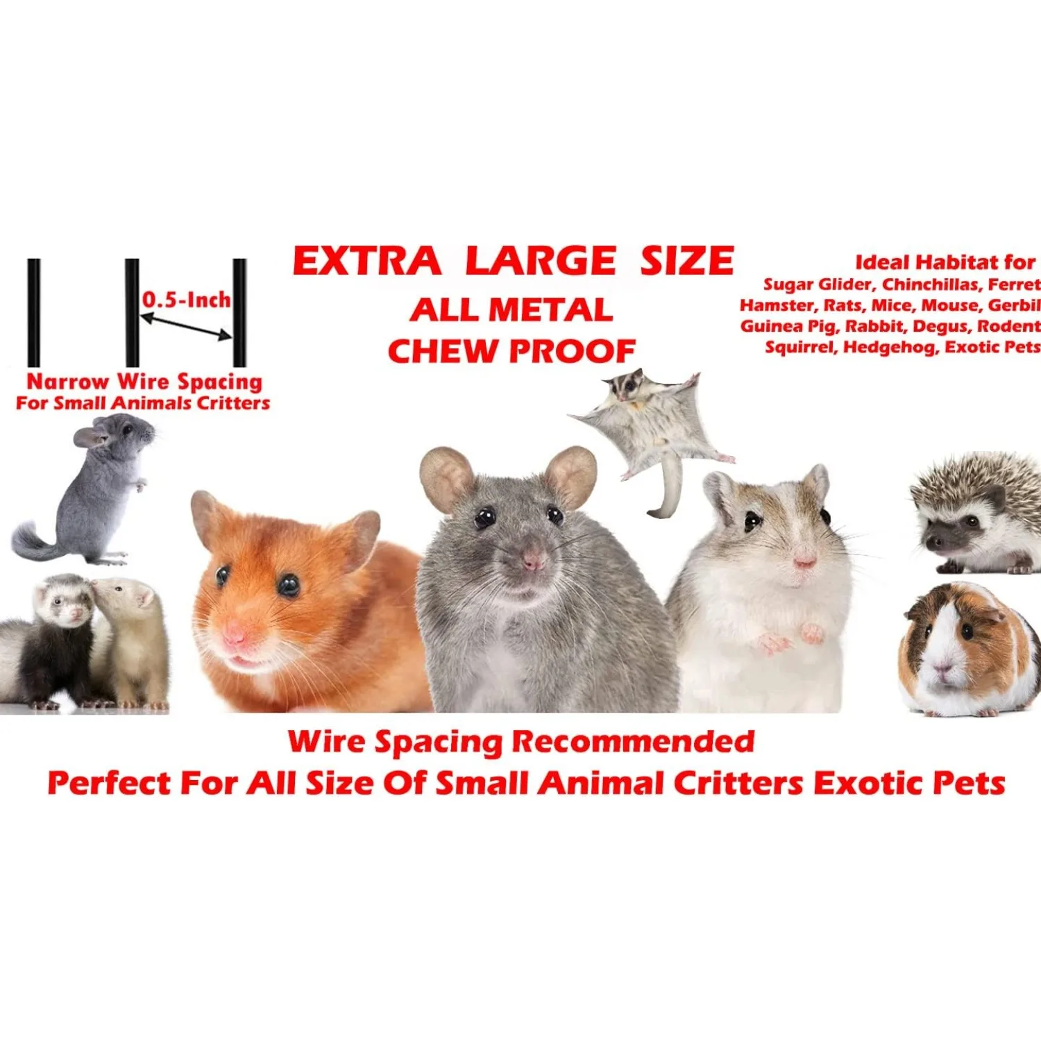 Two Story Small Animal Chew Proof Cage Tight 1/2-Inch Bar Spacing for Feisty Ferret Rat Rabbit Sugar Glider with Rolling Stand ﻿