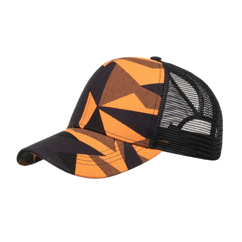 Spring and summer new geometric pattern spliced ponytail baseball cap ponytail mesh cap