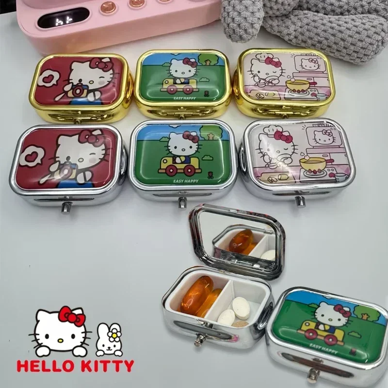 Sanrio Hello Kitty Portable Jewelry Box with HD Mirror Kawaii Travel Jewelry Case Jewelry Organizer Multi-function Storage Box