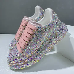 Rhinestone Leather Women Autumn Shoes New Style Fashion Platform Shoes Ins Platforms Sneakers Tide Shine Bling Rhinestone Shoes