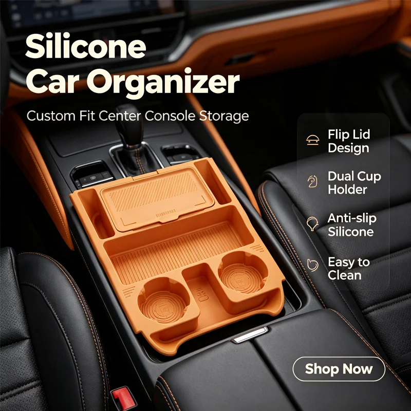 For Xiaomi YU7 2025-2026 Center Console Lower Storage Box, Drop-in Silicone Organizer Tray with Sunglasses Holder & Privacy