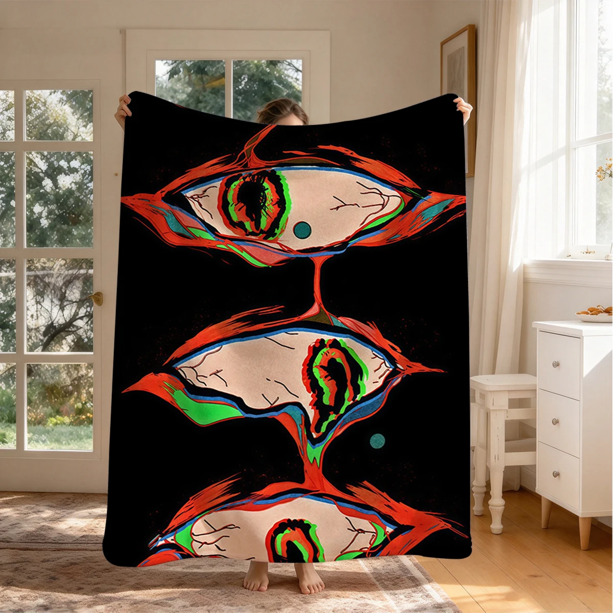Chaos Eyes Flannel Blanket Warm Soft Halloween Christmas Couch Warm Cozy Decorative Decor Gift for All Season