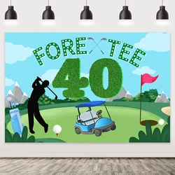 Green and White Golf Fore Tee Theme Background Cloth, 40th Birthday Backdrop, Party Decor Supplies for Adults