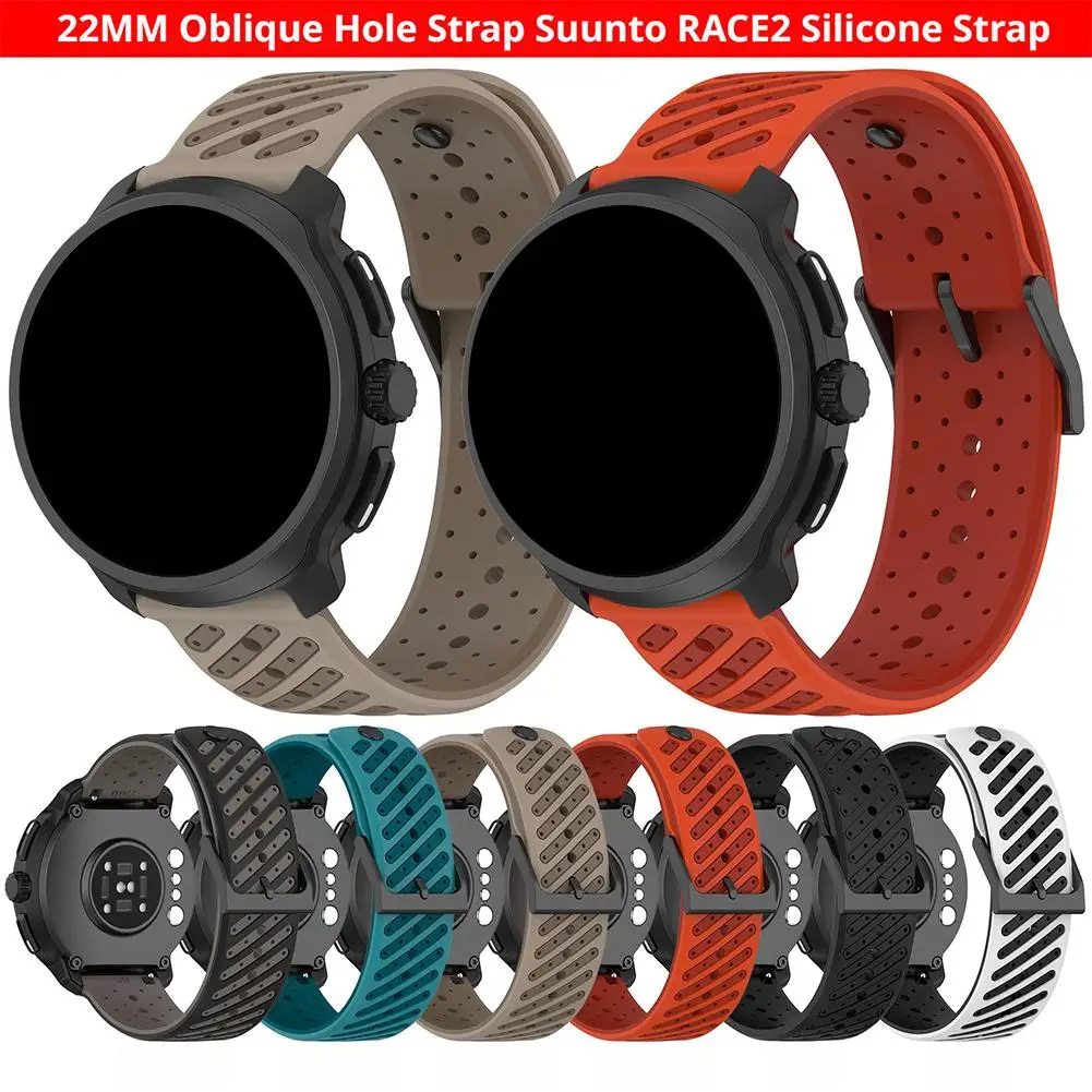 Correa de silicona de 22mm para Suunto RACE 2/RACE/Correa de reloj Vertical para Suunto 5/9 Peak Pro pulsera accesorios de repuesto