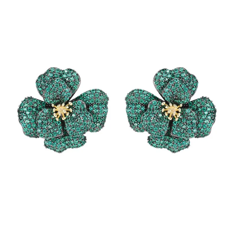FXLRY Light Luxury High Sense Micro Zircon Rose Flower S925 Silver Pin Earrings For Women