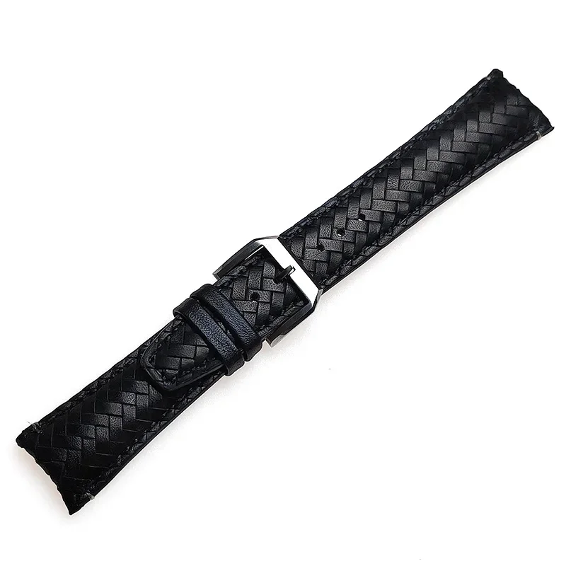 20mm 22mm pulseira de relógio trançada de couro para seiko para omega extremidade curvada pulseira dobrável fecho pulseira de substituição pulseira de relógio masculino