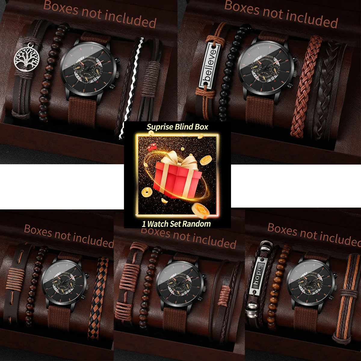 

Surprise Mystery Watch Set Blind Box-Fashion Nylon Band Men Watches Vintage Bracelets Set Reloj Hombre（Without Box）