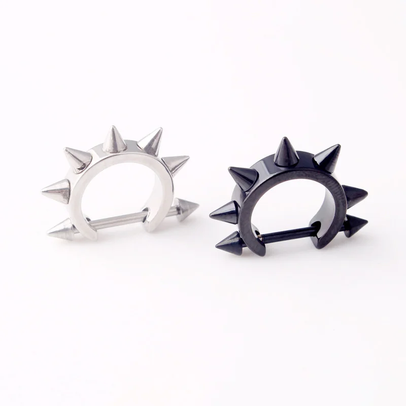 1 pz a forma di D orecchino a cerchio conico Spike rivetto orecchio piercing cartilagine in acciaio inox Tragus elica per uomo donna Punk Rock