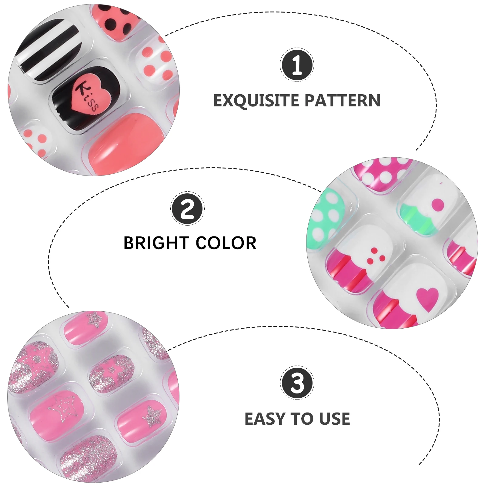 

96pcs Cartoon False Nails Press On Full Coverage ABS Material Girl Kids Nail Art Party Accessories Easy to Use Long Lasting