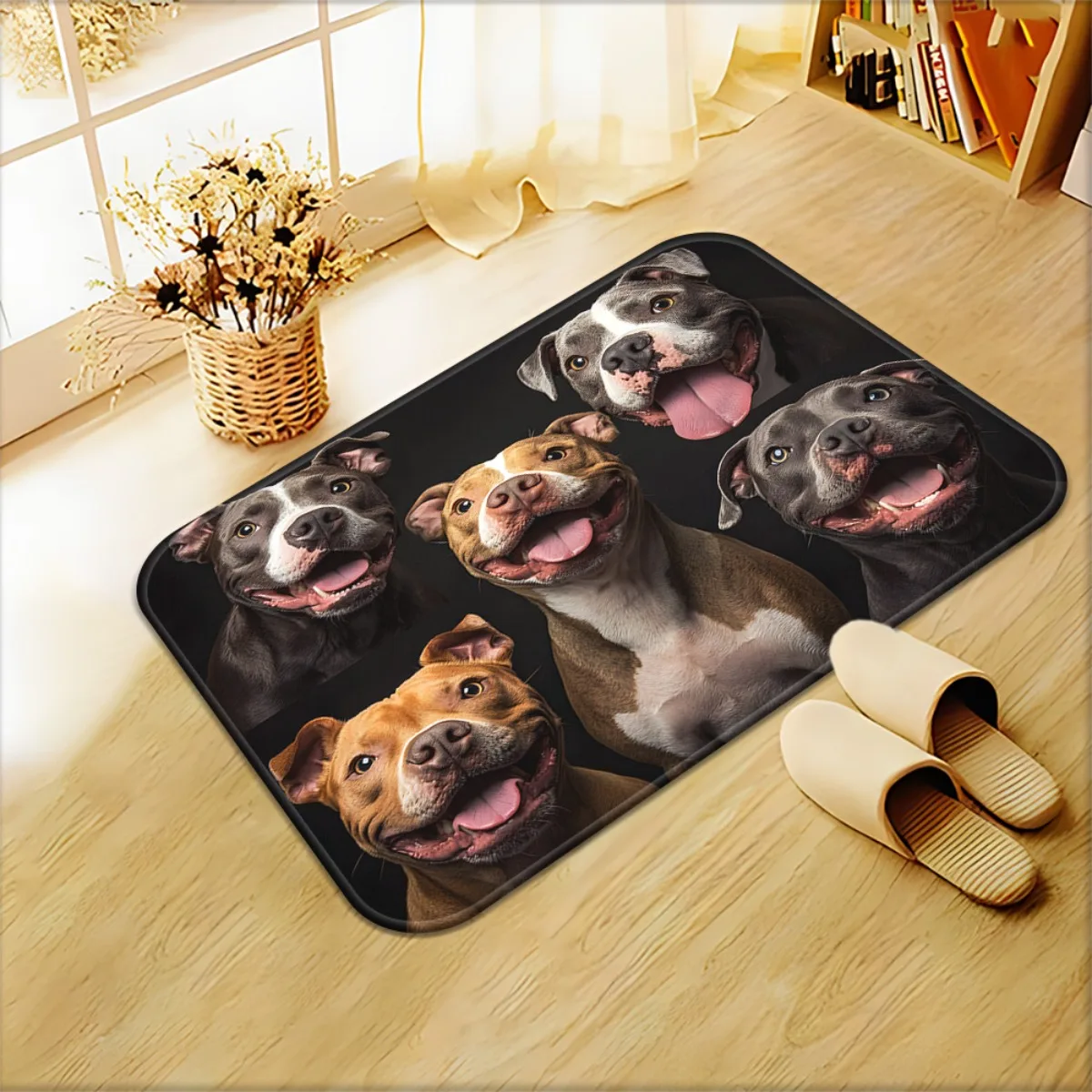 Dog Group Themed Doormat, Non‑Slip Machine‑washable Floor Decor, Ornament for Bedroom, Living Room, Entrance, Camping