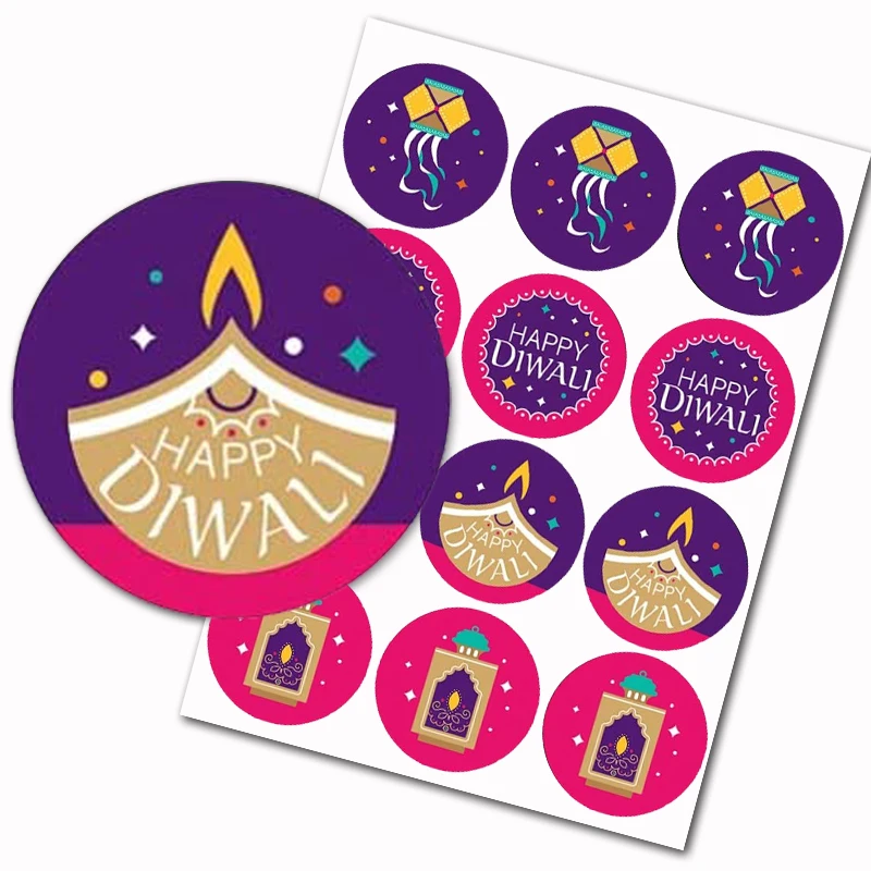 Happiness Happy Diwali - Light Festival Party Round Candy Sticker Gift - Chocolate candy Label .