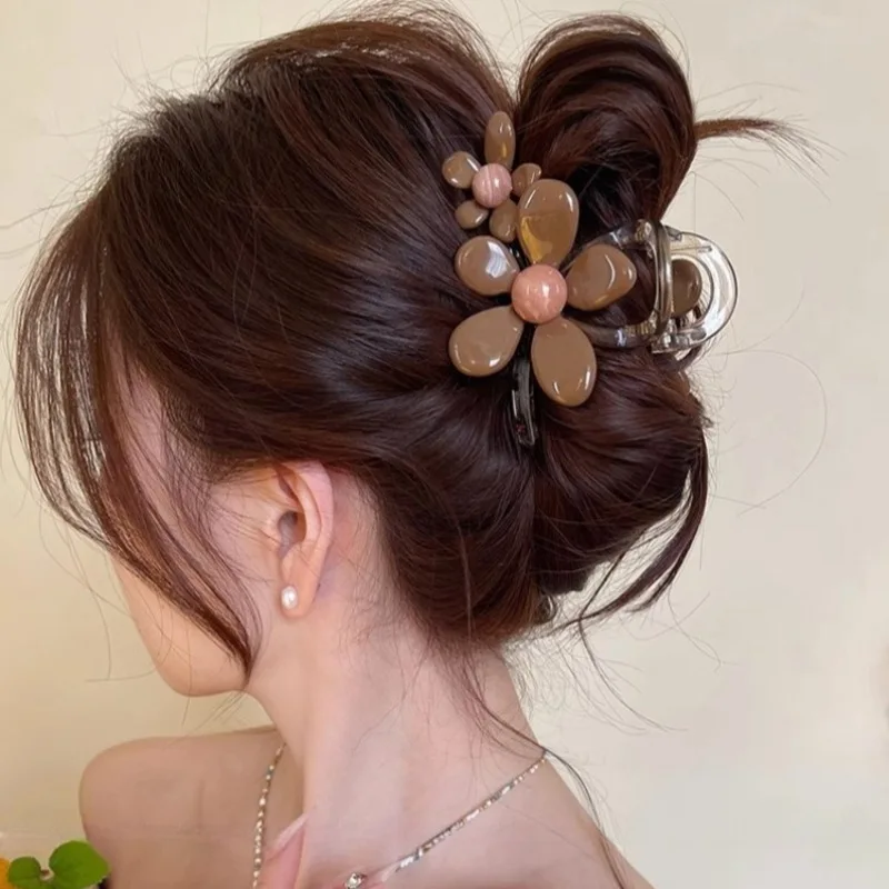 Pince à cheveux fleur coréenne pour femmes, épingle à cheveux douce, griffes de princesse pour filles, pince requin féminine, accessoires pour cheveux, coiffure, mode