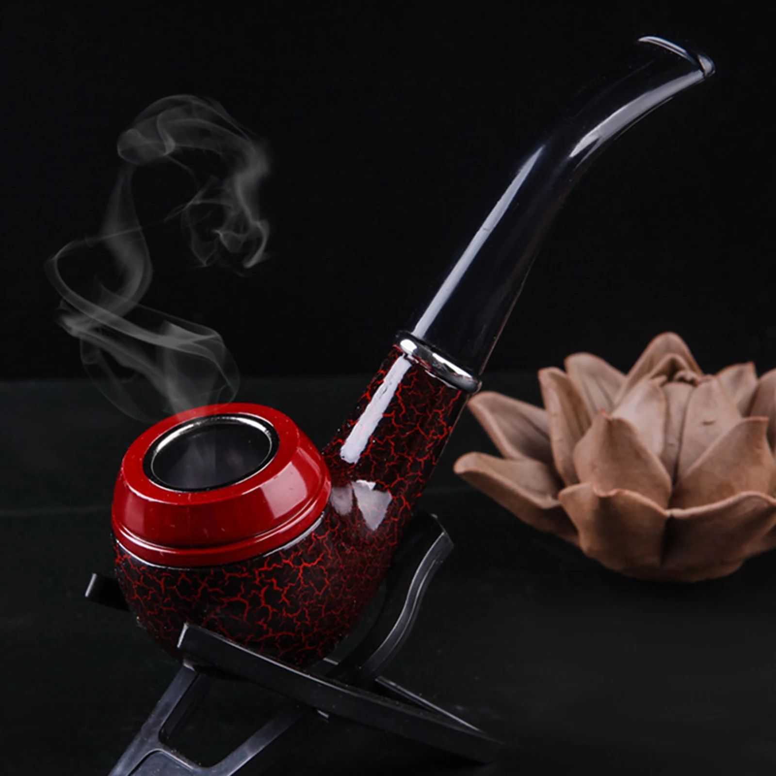 1pc, Solid Wood Resin Tobacco Pipe Red Smoke Pipe Elbow Roll Filter Cigarette Herb Smoking Tools