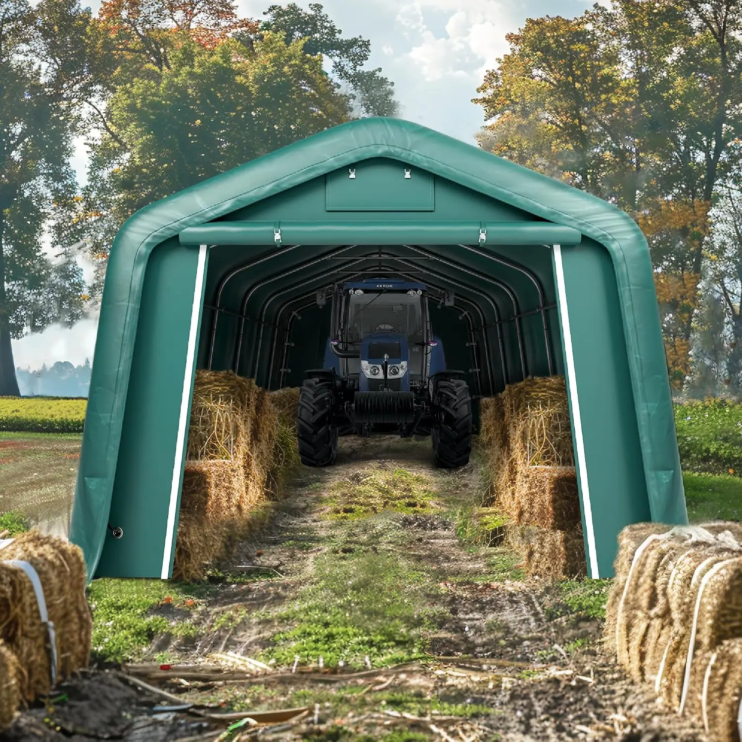 Canopy Shelter Gar ports Tent with Roll-Up Zipper Doors & Vents Waterproof, UV Resistant, Anti-Snow Farm Equipment Tents