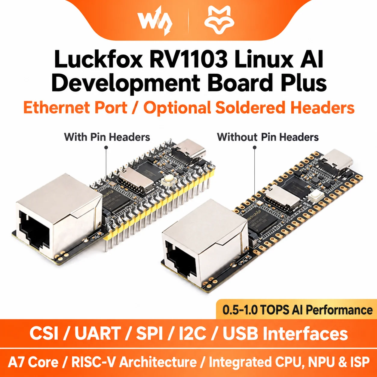 Luckfox Pico Plus Waveshare RV1103 Linux Micro Development Board with for Cortex-A7 RISC-V MCU 0.5TOPS NPU 64MB DDR2 Memory A461